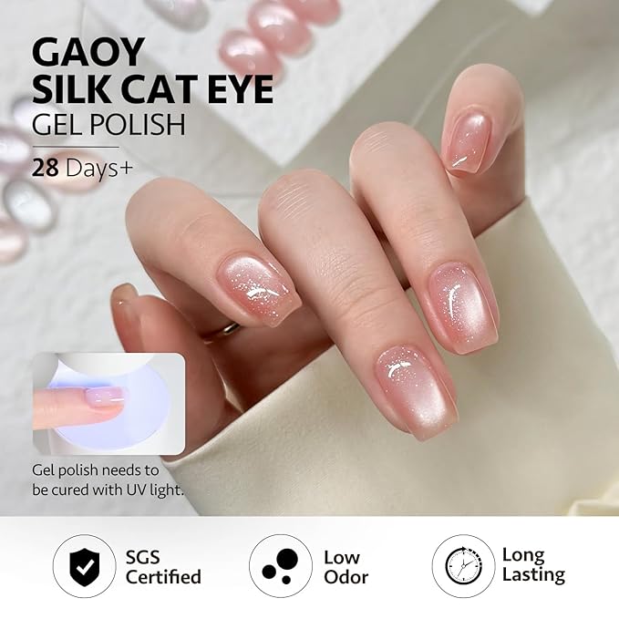 GAOY Cat Eye Gel Nail Polish Set with Magnet, Confetti Magnetic Nail Gel Neutral Nude Colors, Glitter Holography DIY Manicure