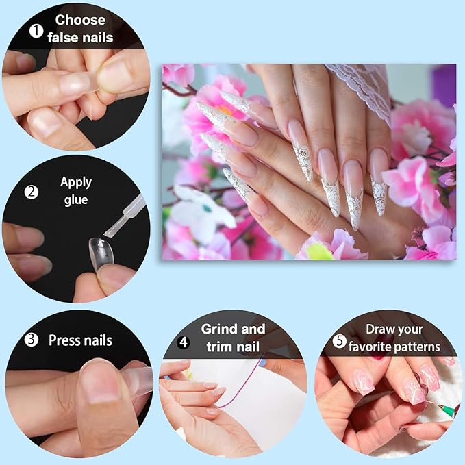 FEBSNOW 1000 PCS French Coffin Ballerina Nail Tips Acrylic Nails Artificial Half False Flake Nail Tips 10 sizes with Clear Plastic Cases for Nail Salon Nail Shop DIY Nail Art Ballerina Nails