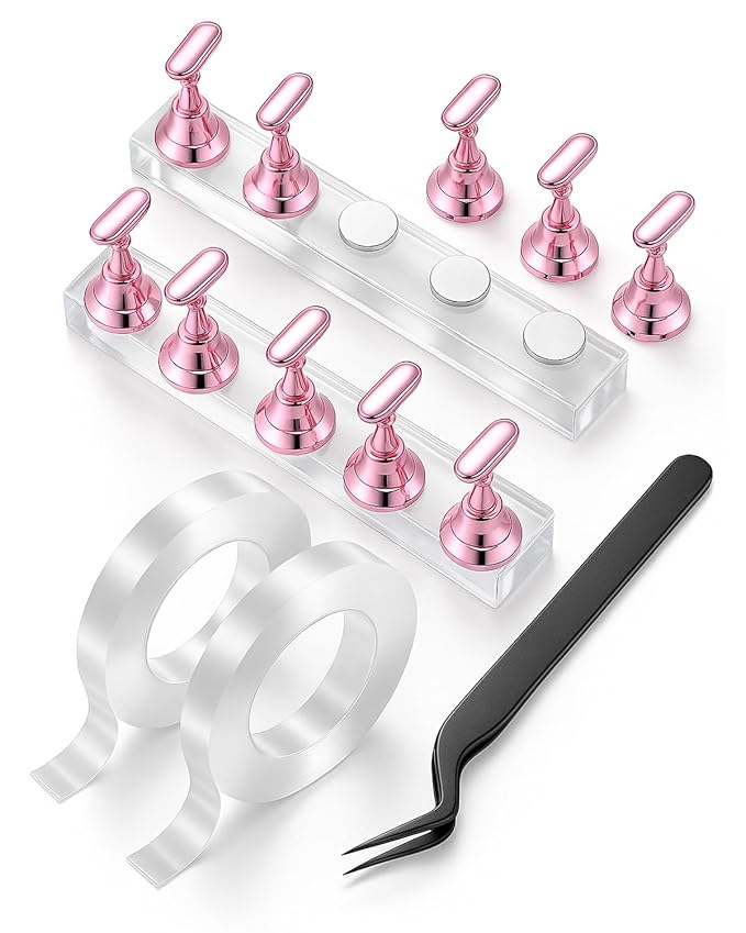 Nail Stand Set for Nail Art Practice & Display - Complete Acrylic Nail Holder Kit with Bonus Tweezers & Double-Sided Tape, False Nail & Press On Nail Practice Stand for Home DIY, Salon Use