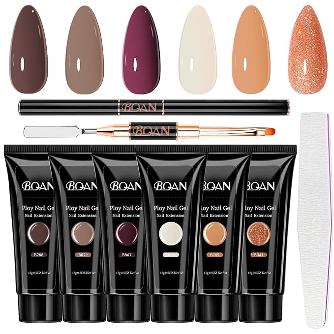 BQAN Poly Nail Gel Kit - 6 Colors Builder Gel for Long-Lasting Nail Extensions | 15ml Each | Salon-Quality DIY & Home Use | Low Odor