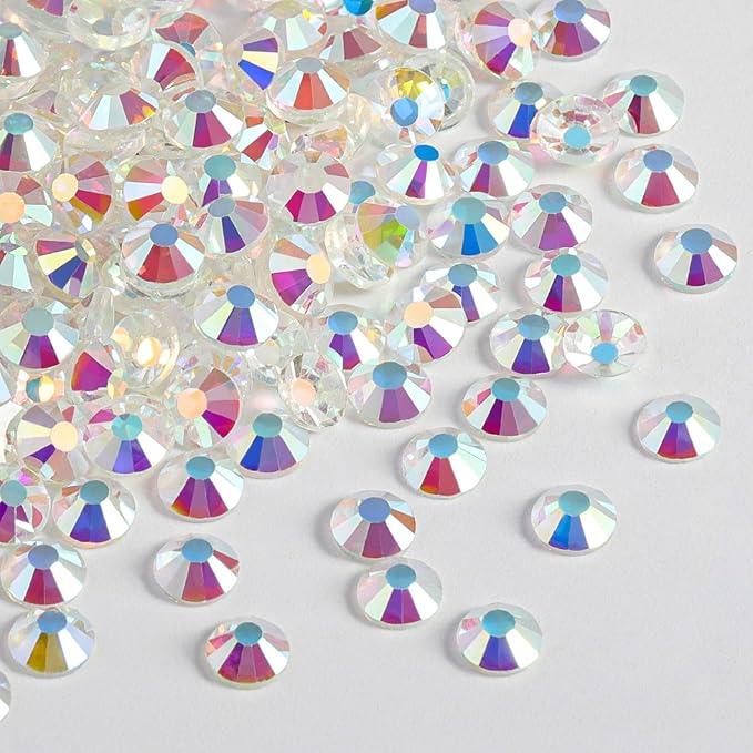 Beadsland Flat Back Crystal Rhinestones Round Gems for Nail Art and Craft Glue Fix, Transparent AB, 3.8-4.0mm, SS16/1440pcs