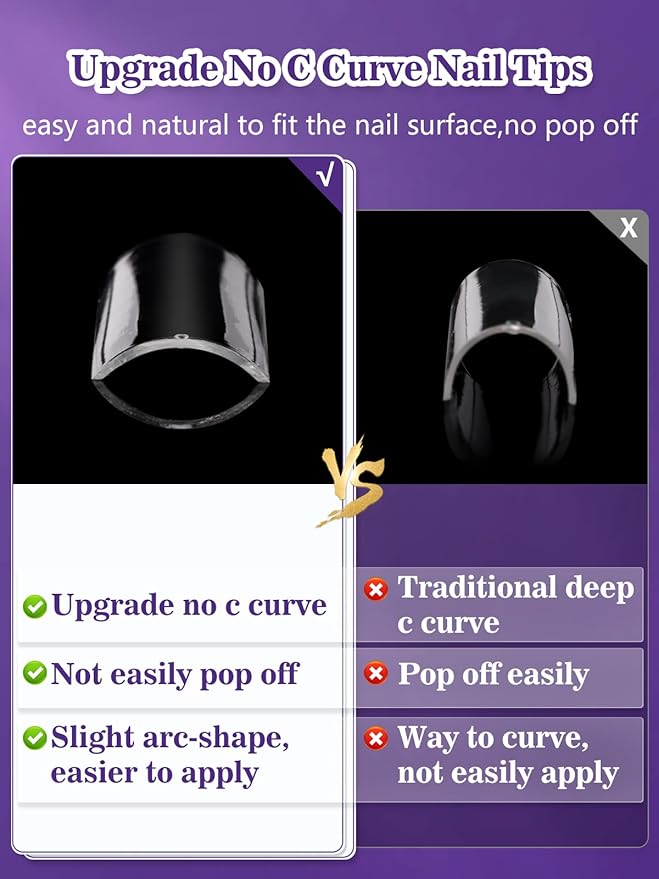 504PCS XXL Square No C Curve Nail Tips for Acrylic Nails Professional, Clear Tapered Square Straight Half Cover Extra Long Fake Nails, Ballerina Coffin Nails Tips for Salons DIY Nail Art