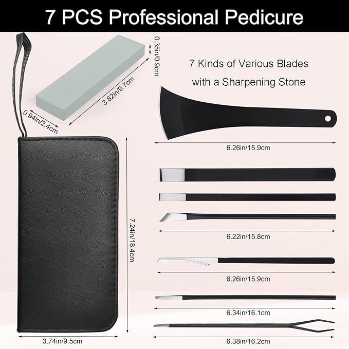 Segbeauty 7pcs Ingrown Toenail Removal Kit, Dead Skin Removal for Feet, Callus Shaver for Feet, Foot Scraper Callus Remover with Whetstone Sharpening Kit, Foot Care Pedicure Tools with Storage Bag