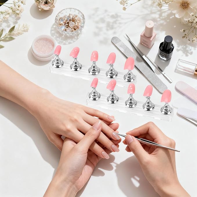 Nail Stand Nail Holder for Painting Nails 2 Sets Press on Nails Stand Display with 96 Pcs Reusable Adhesive Putty Clay Magnetic Acrylic Nailss Art Tools Accessories for Home DIY Salon Supplies Silver