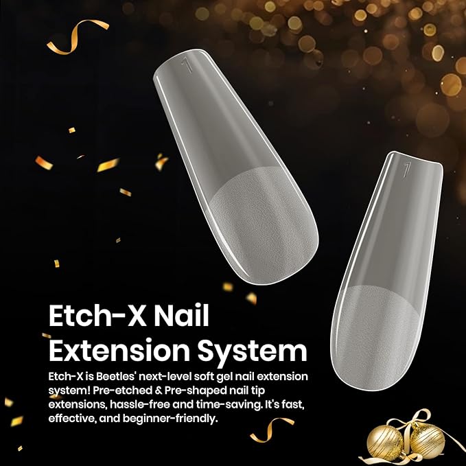 Beetles Gel Nail Tips Medium Coffin Etch X, 12 Sizes 288Pcs Pre Shaped Half Matte Full Cover Press On False Nails Tips Acrylic Fake Nail Extensions Kit Easy DIY Salon Manicure Gift for Women