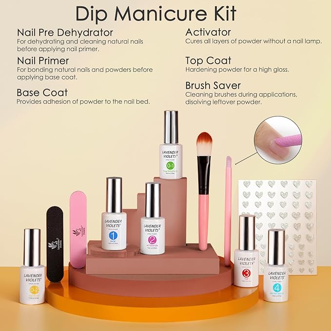 Lavender Violets 94 PCS Dip Powder Nail Kit Starter, 30 Colors Nude Brown Green Blue All Season with Dip Powder Liquid Set and Nail Art Tool B704