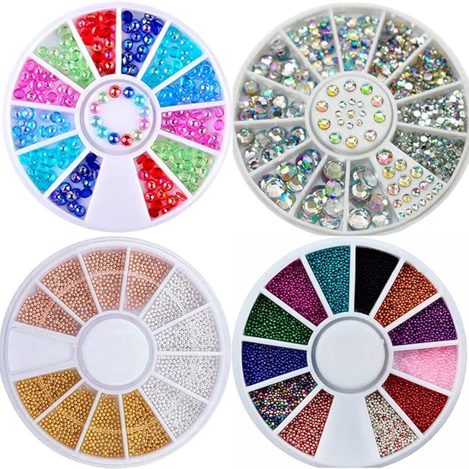 3D Nail Art Rhinestones Nail Metal Caviar Beads Sparkle Charms Pearls Fashion Nail Art Decorations 4 Wheels