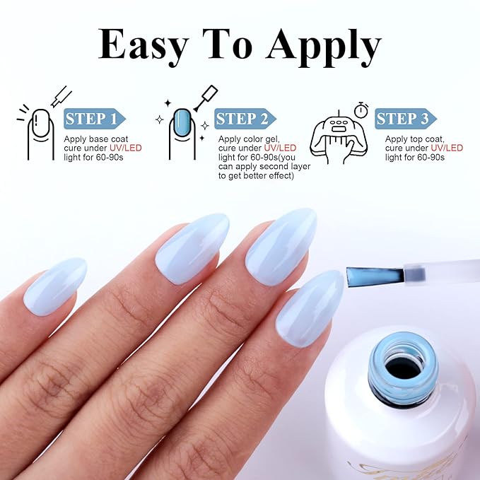 Imtiti Gel Nail Polish, 0.5 Fl Oz, Light Blue, JY-Jelly, Non-Toxic, Glossy Finish, DIY Nail Art Starter Kit