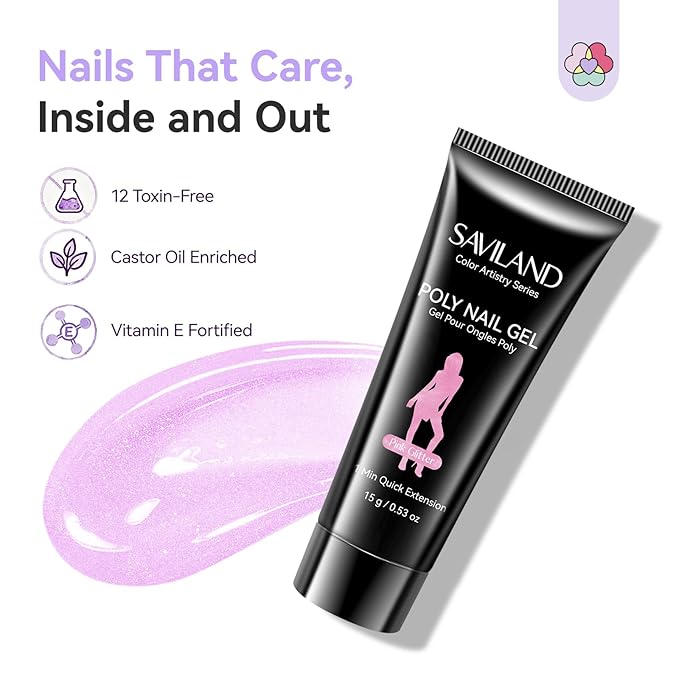 SAVILAND Hema-Free Poly Extension Gel Nail Kit: 6 Poly Gel Colors Fine Shimmer White Yellow Pink Poly Extension Gel Nail Kit, Long Lasting Hardness Poly Gel for Nourishing Nail Salon Home DIY Manicure