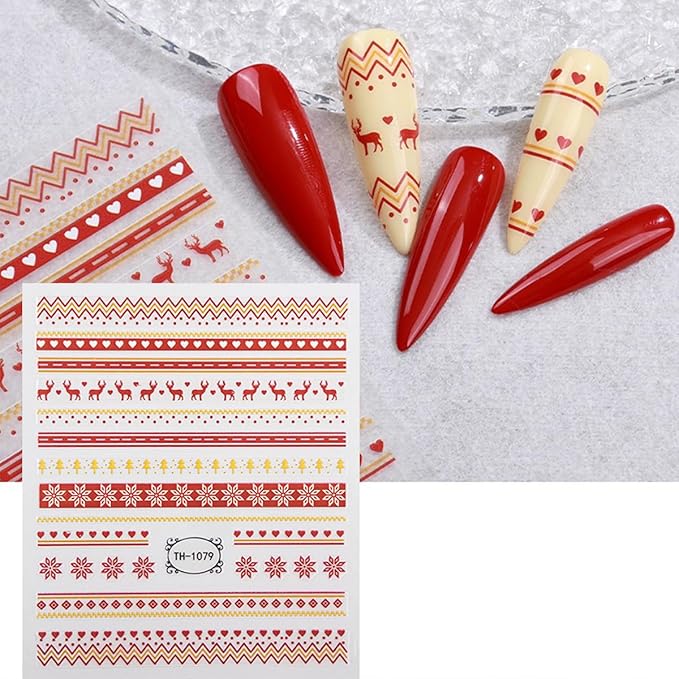 Zoance 8 Sheets Christmas Nail Art Stickers Decals Self-Adhesive Pegatinas Uñas Navidad Snowflake Snowman Nail Supplies Holiday Nail Art Design Decoration Accessories