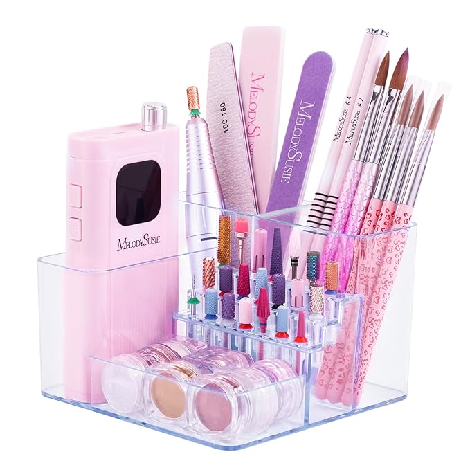 MelodySusie Nail Drill Holder, 21 Holes Nail Drill Bits Holder, Professional Acrylic Nail Tools Storage Box, Organizer Displayer for Manicure Efile Accessories Nail Drill Kit, Salon Home, Clear