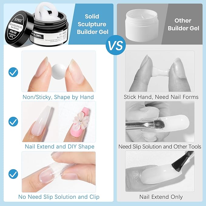 3D Nail Gel Sculpting Gel Non Stick Hand Solid Builder Gel for Nails Extension Sculpting Modeling with Chrome Powder for Carving Patterns Decoration Home Manicure DIY for Women