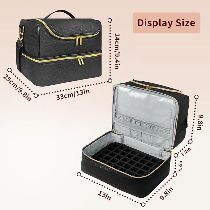 Boczif Nail Polish Carrying Case, Double-Layer Nail Polish Storage Bag- Fits Nail Dryer Lamp and 60 Bottles(15ml/0.5 fl.oz), Nail Polish Organizer bag with Dividers for Manicure Set