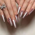 Press on Nails Long Coffin Haze Purple Cat Eye Fake Nails Acrylic Glue on Nails with Silver Glitter Designs Full Cover Acrylic Nails Press ons for Women Daily Wear 24 Pcs