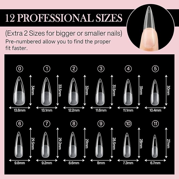 Long Stiletto Nail Tips: 240pcs Long Almond Matted Stiletto Gel Nail Tips No C Curve False Acrylic Fake Nails Full Cover Press On Nails Extensions DIY Home Salon 12 Sizes