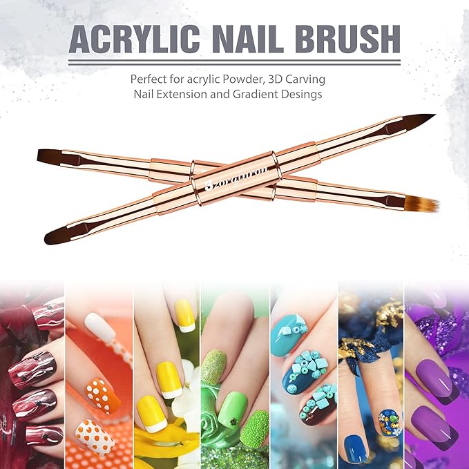 Nail Art Brushes for Nail Art, Professional 5Pcs Double-Ended Acrylic Nail Brush Set for Details, Long Lines, Ombre & 3D Design-Perfect for DIY Manicures & Salons (Gold)
