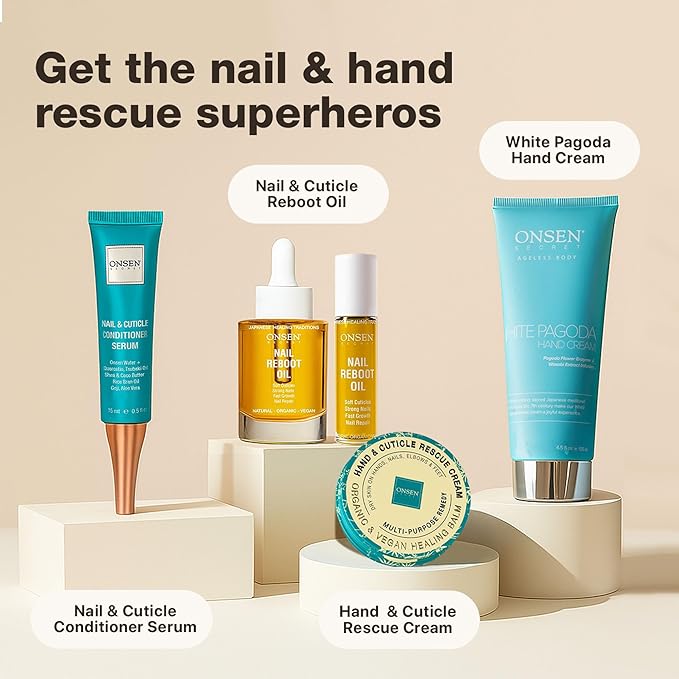 Onsen Secret Nail & Cuticle Repair Oil (2x10ml) - Dry Oil Formula - Japanese Tsubaki, Tea Tree & Jojoba - Strengthens Nails, Repairs Cuticles, Hydrates Skin & Hair - Natural & Vegan