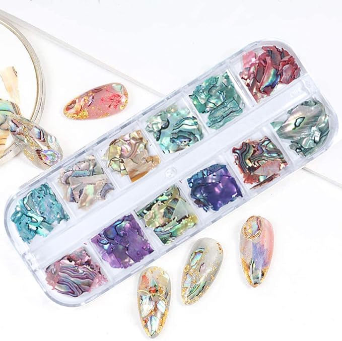Abalone Seashell Nail Art Sequins, 3D Irregular Thin Nail Art Glitter Flakes Design, Mermaid Shell Slices Decorations UV Gel Shiny Accessories, Ocean Rivet Acrylic Nails Supplies for Women Girls