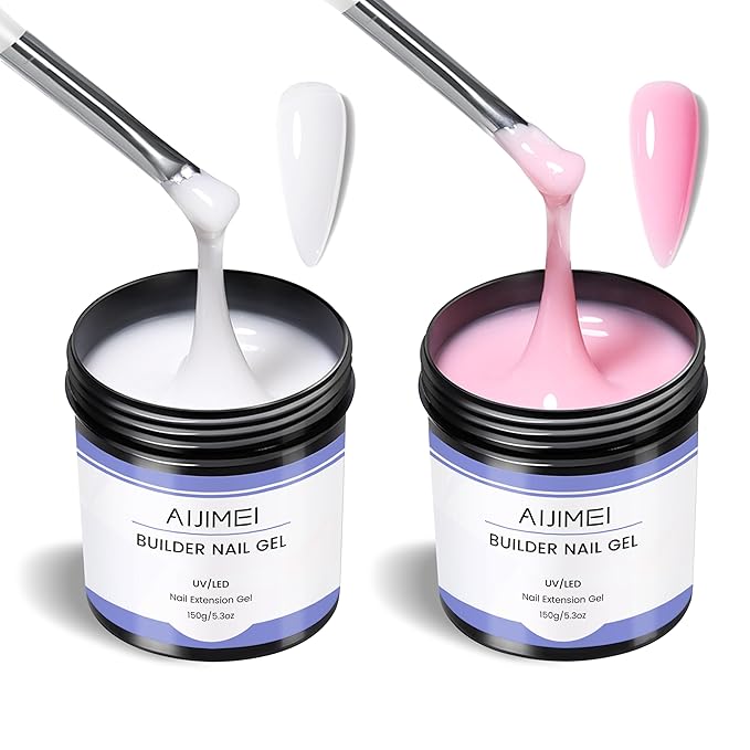 AIJIMEI Builder Nail Gel 300g 10OZ Nail Extension Hard Builder Gel for Nails Strengthen for Home Use (white & pink)