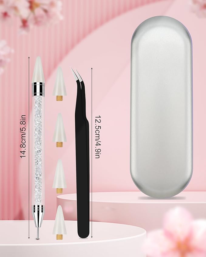 Difenni Rhinestone Picker Tool, Wax Pencil for Rhinestones Tool, Dual-Ended DIY Nail Bedazzling Tools with 4 Extra White Replaceable Wax Head and 1 Tweezer(White)