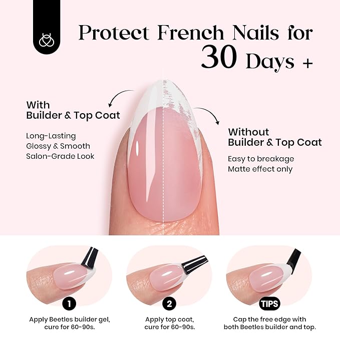 Beetles Summer Press On Nails 224 Pcs 7 Colors, French Tip Nails Short Squoval Classic Fake Nail Tips, Rainbow Soft Gel Nails False Nails Art DIY For Women