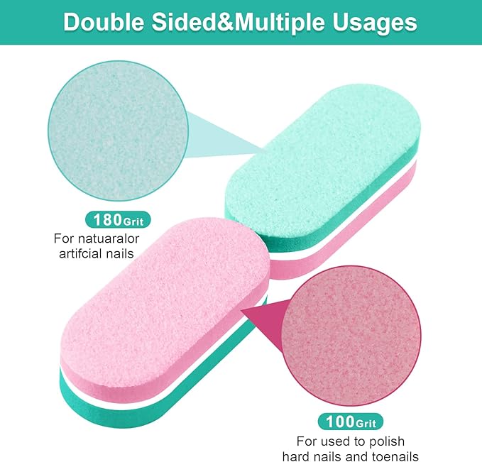 Diesisa Mini Nail Files Block, 100/180 Grit Sponge Nail Buffers for Acrylic Nails, Mini Buffing Block Double Sided for Manicure Tools 40 Count - Green/Pink