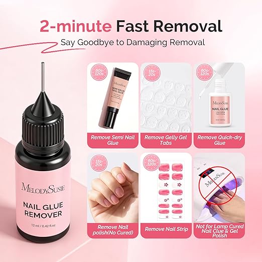 MelodySusie 2PCS Nail Glue Remover for Press on Nails, Acetone Free Nail Polish Remover Multi-Functional Liquid for Removing Glue from Nail Tips Full Cover Nails for Home and Salon Use