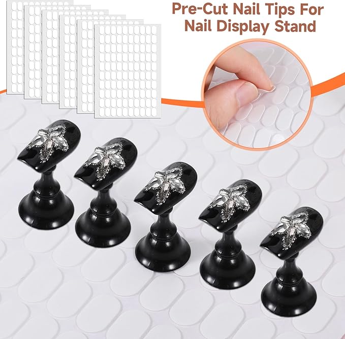 1200 Pcs Double Sided Adhesive Nail Tapes False Tip Sticky Tabs for Press on Pre-Cut Nails Display Strips with Tweezer for Nail Art Stand Practice Holder Color Chart Book