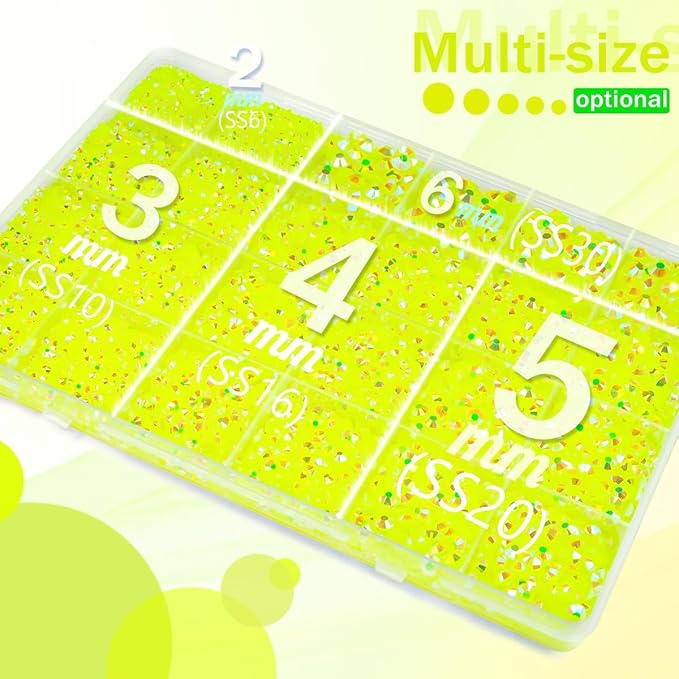 Neon Yellow AB Resin Rhinestones w B7000 Glue for Bedazzling Crafting 2mm-6mm Fluorescent Yellow Flatback Jelly Stones Diamonds Gems Bedazzler Kit for Nails Face Makeup Tumblers Bottles Crafts