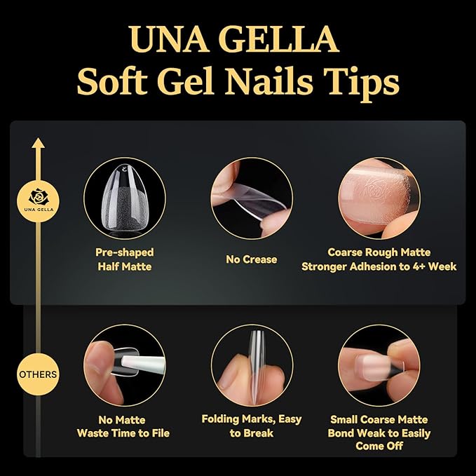 UNA GELLA Gel Nail Kit Nail Extension Kit with Soft Gel Nail Tips Almond Nails Tips 600Pcs with Nail Glue Gel 15ml 1Pcs Innovative DIY Nails Art Home Gelly Tips Acrylic Nail Kit