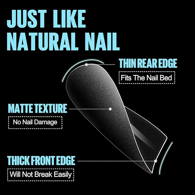 TOMICCA Extra Short Coffin Nail Tips, 15 Sizes 450Pcs Full Cover Gel Nail Tips for Extension Manicure, Acrylic Pre-shaped Double-sided Matte Fake Nails Christmas Nails with Box