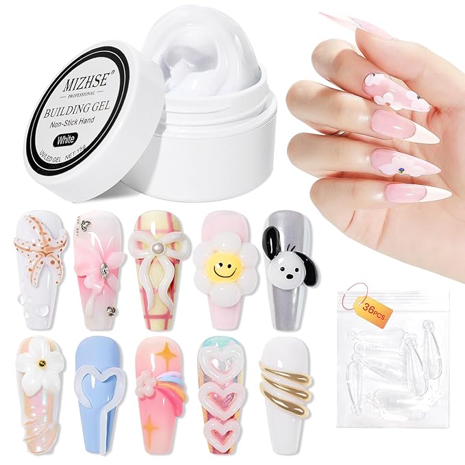 MIZHSE Solid Builder Gel, Non-Sticky White Sculpting Gel for Nails, 3D Nail Art Building Carving Modeling Hard Nail Extension Soak Off U V/LED Salon Home DIY 15g/0.5oz