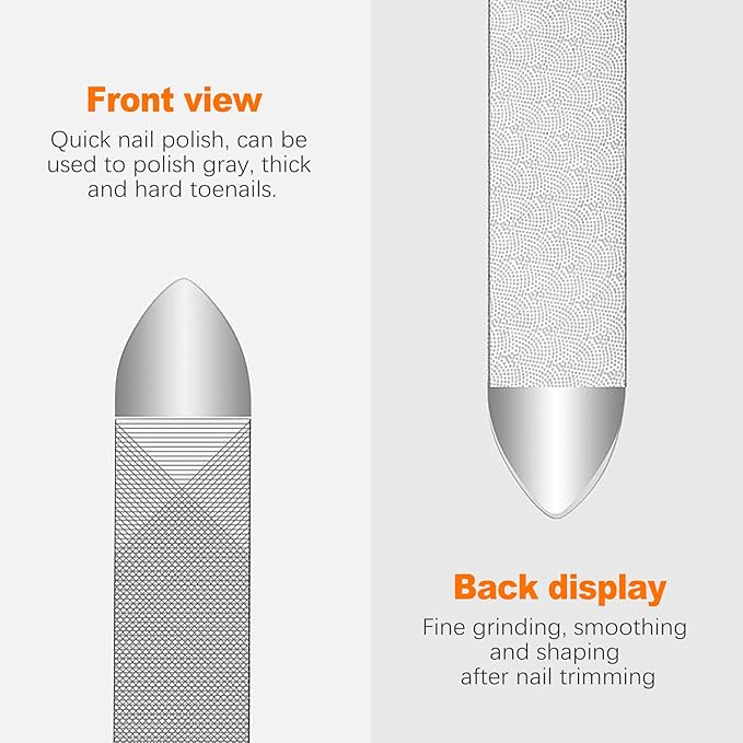 CoguZed 2 PCS Stainless Steel Nail File, Double Sided Metal Nail Files for Natural Nails, Heavy Duty Reusable Fingernail & Toenail File for Men & Women, Salon & Travel Use