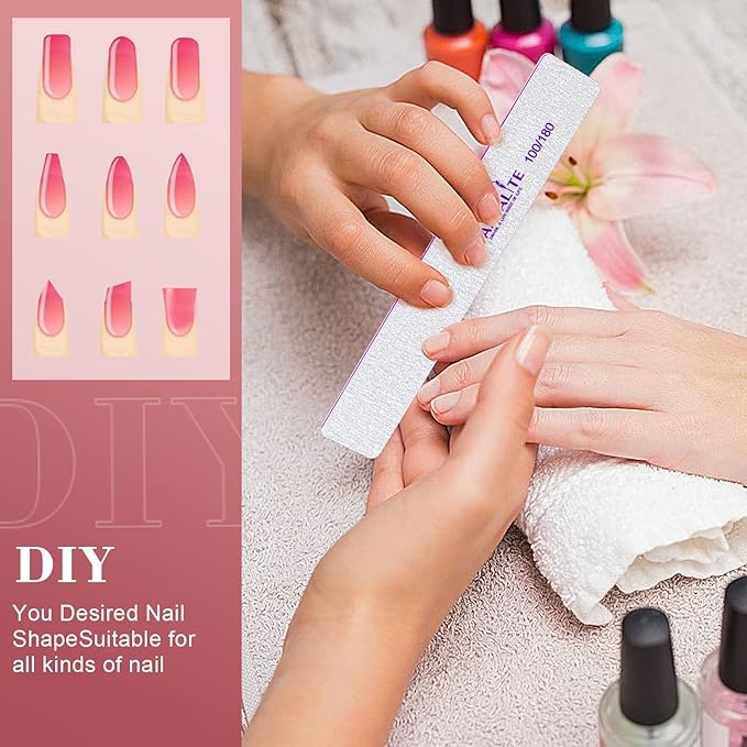 Canvalite 12pcs 100/180 Grit Coarse Nail Files for Acrylic Nails Professional Nail File Reusable Emery Board Nail Styling Tools for Home and Salon Use
