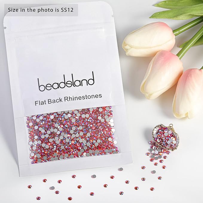 Beadsland Flat Back Crystal Rhinestones Round Gems for Nail Art and Craft Glue Fix, Hyacinth AB, 3.0-3.2mm, SS12/1440pcs