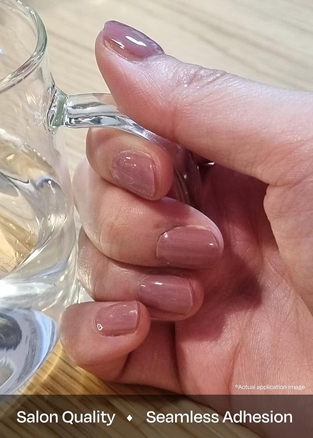 ohora Semi Cured Gel Nail Strips (N Bare Plum) - Purple, Solid, Works with Any UV/LED Lamps, Salon-Quality, Long Lasting, Easy to Apply & Remove - Includes 2 Prep Pads, Nail File & Wooden Stick