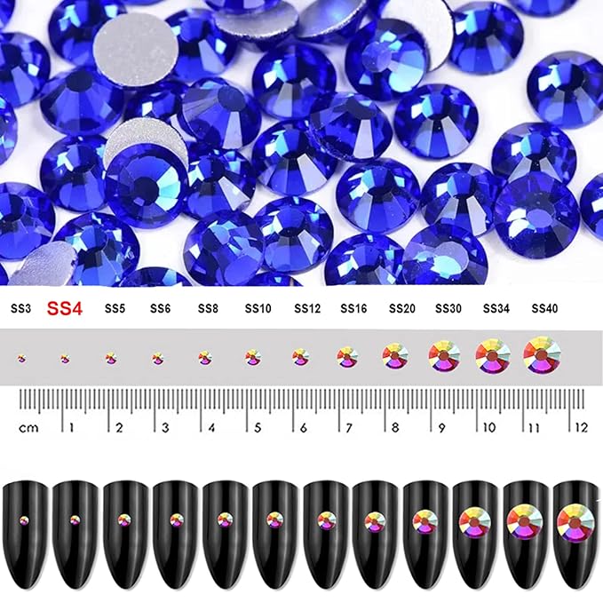 Dowarm 1440 Pieces SS4 Flatback Rhinestones, 1.5MM Flatback Nail Crystal Rhinestones for Craft Nails Dance Costumes, Non Hotfix Rhinestones (SS4 / 1.5MM, Blue/Sapphire)