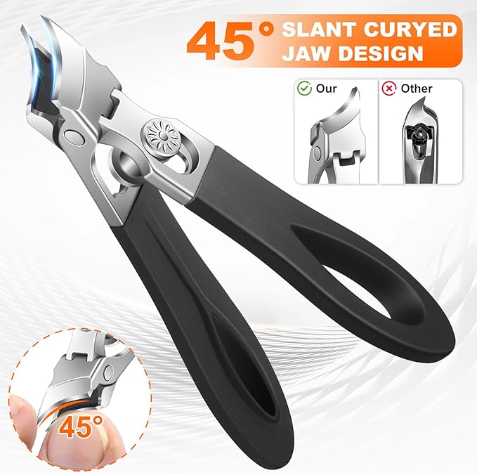Nail Clipper Set for Thick Nails, 5 Pcs Professional Toenail Clippers for Seniors, Ultra Sharp Wide Jaw Opening Fingernail Cutters, Stainless Steel Manicure Pedicure Kit with Portable Leather Case
