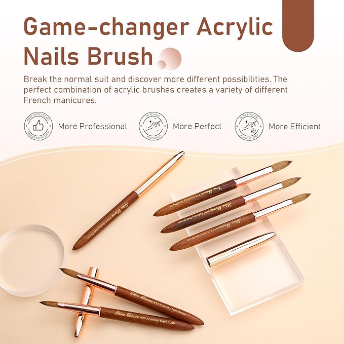 Acrylic Nail Art Brush Size 10, 100% Pure Kolinsky Hair Oval Nail Brush for Acrylic Application, Professional Nail Extension Manicure Tool Wooden Handle Nail Drawing Pen for DIY Home Salon