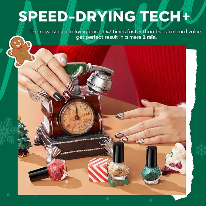 modelones Christmas Nail Polish Set 6 Colors Red Green Glitter Gold Silver Mini Nail Polish Kit Quick Dry Manicure Nail Art Manicure DIY Home Salon Gift for Women Mom