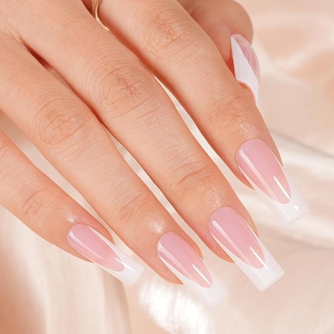 Vansiho Pink Deep French Gel Nail Tips, 150Pcs Long Square Soft Gel Nail Tips, French Tips Press on Nails, Fake Nails for Nail Art DIY 15 Sizes