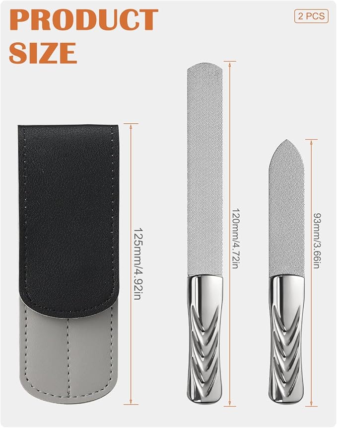 FVION Professional Metal Nail Files - 2 PCS Double-Sided Nail File with Coarse and Fine Manicure Pedicure Tools for Fingernails and Toenails - Large
