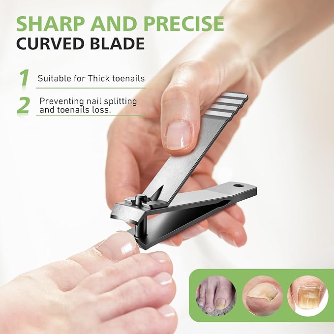 BALUCA Curved Toenail Clipper for Thick Nails, Heavy Duty Stainless Steel Toe Nail Clippers for Seniors, Men & Women, Stainless Steel Nail Cutter for Accurate Trimming and Grooming (Silver)