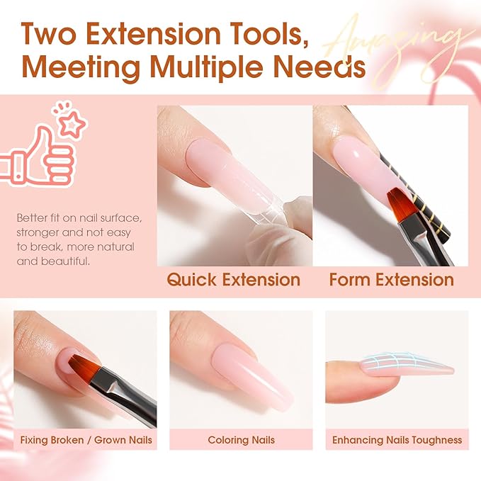 ROSALIND Poly Nail Gel Kit with Drill -14 Colors + 75 Nail Art Accessories Kit Nude Pink Series Poly Gel with Big Uv Light 48W and Electric Nail Drill Poly Nail Gel Starter Kit with Everything Gift