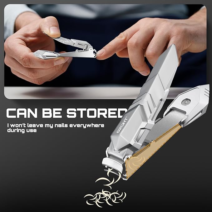 SZQHT Nail Clippers,Precise and Durable Toe Nail Clippers with Catcher and Nail File,Fingernail Clippers forThick Nails,Nail Cutter Without Mess for Men and Women(Gray)
