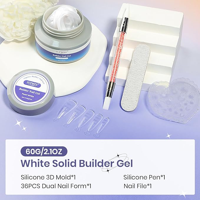 60g 3D Sculpting Gel for Nail art, Solid Builder Gel Pearl White, No Stick Hand 3D Hard Gel for Nail Sculpting & Art, Nail Extension & Carving, 5D Ribbon Bow Designs