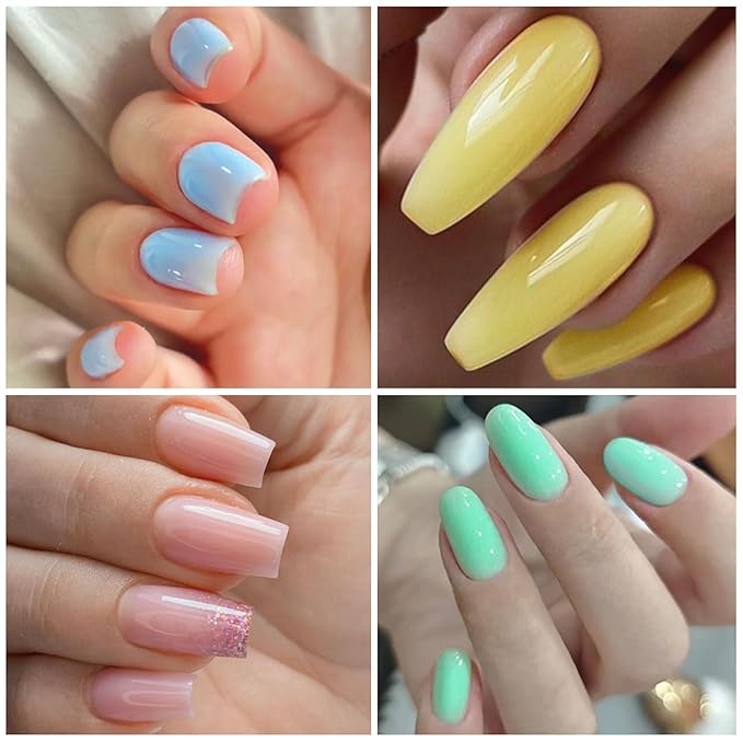 MTSSII 13Pcs Poly Gel Nail Kit Light Yellow Green Sky Blue Pink Gel Extension Nail Starter Kit with Slip Solution, Mini Nail Lamp, Nail File, Dual-Ended Brush for Women Girls at Home DIY 6 Colors