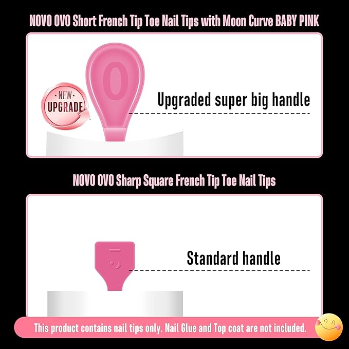 NOVO OVO Halloween Short Toe Nail Tips White French Tip with Moon Curve, ROSE PINK Thick Sharp Square Toenail Extension, Soft Gel False Nail Kit, Need Glue Builder Gel Top Coat x 15 Sizes 240 pcs
