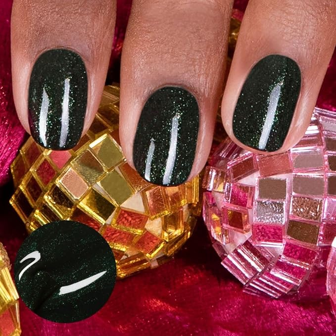 Manucurist Green Flash LED Poison Green Glitter Gel Nail Polish - Vegan, 12-Free, Plant-Based - Strengthens and Protects the Nail - Gel Polish - Made in France - 0.5 fl oz