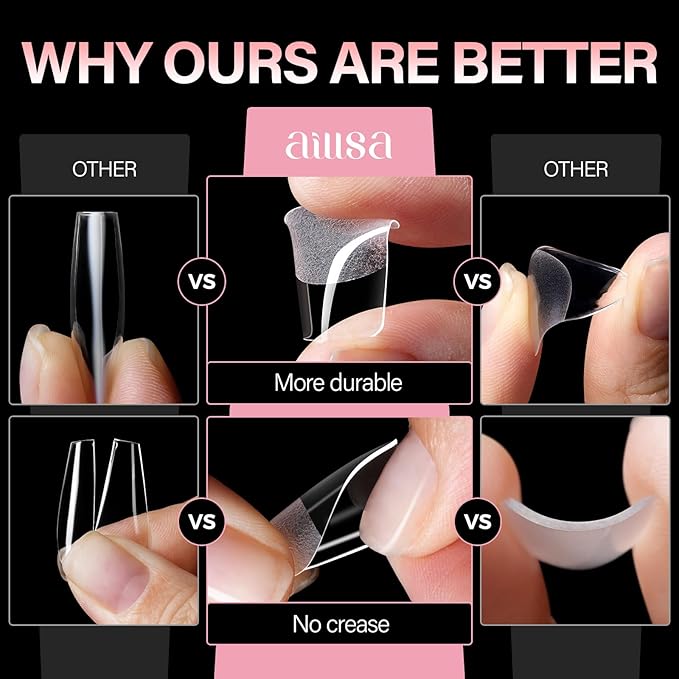 AILLSA Short Square Nail Tips - Half Matte False Nail Tips 15 Sizes 120pcs Pre-filed Nails Tips, Fake Tips Press on Nails for Home Salon Daily Nail Art